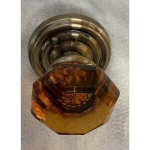 Victorian Style Crystal Door Knob Amber Octagon HEAVY Solid Brass Rosette